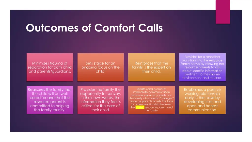 outcomes of comfort calls