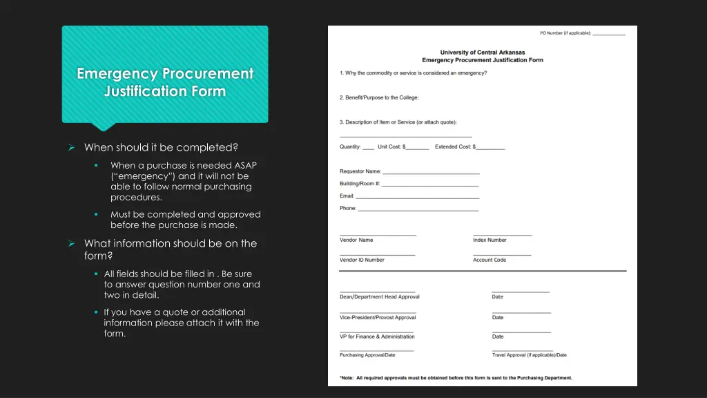 emergency procurement justification form