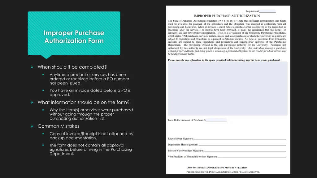 improper purchase authorization form