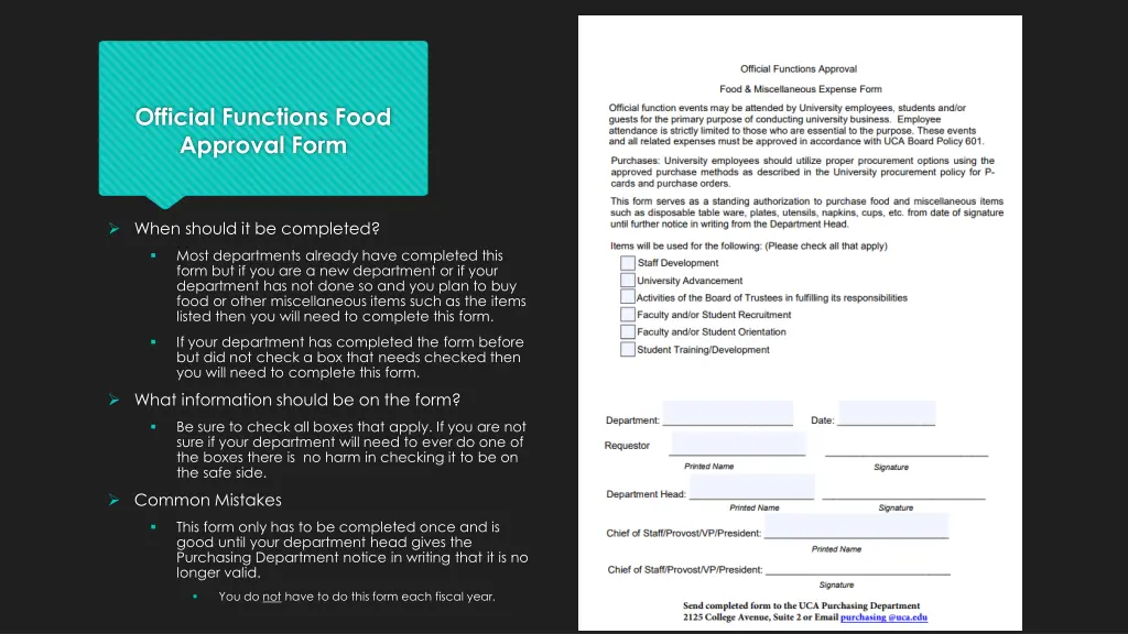 official functions food approval form