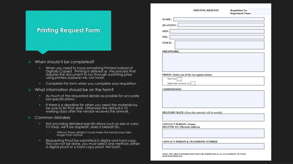 printing request form