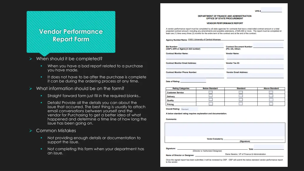 vendor performance report form