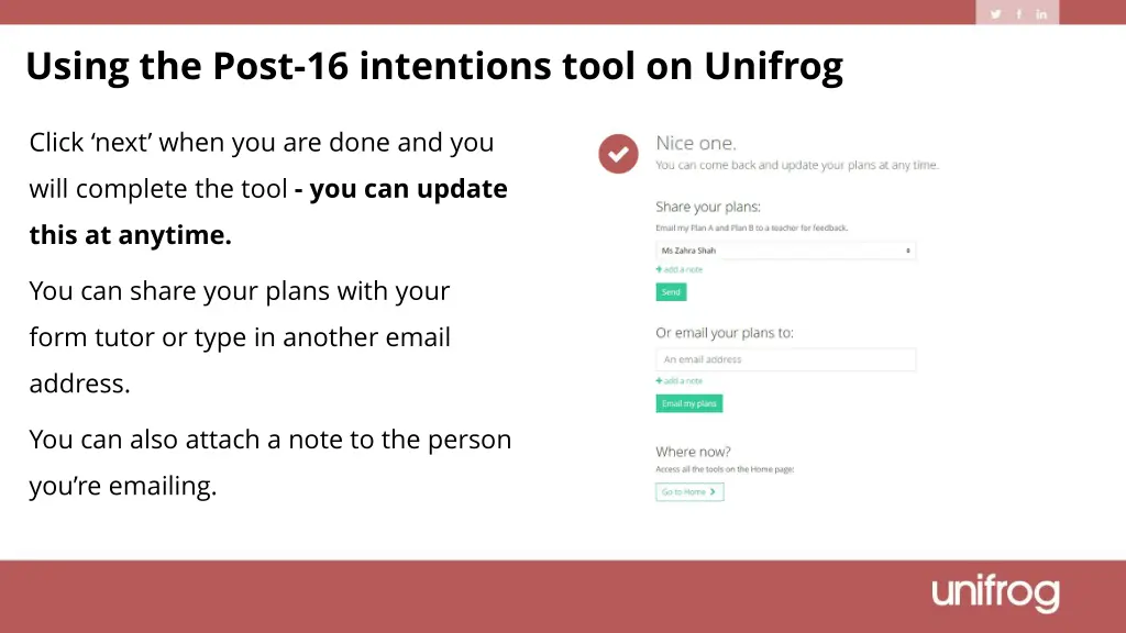 using the post 16 intentions tool on unifrog 4