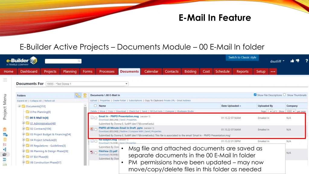 e mail in feature