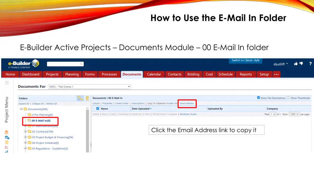 how to use the e mail in folder