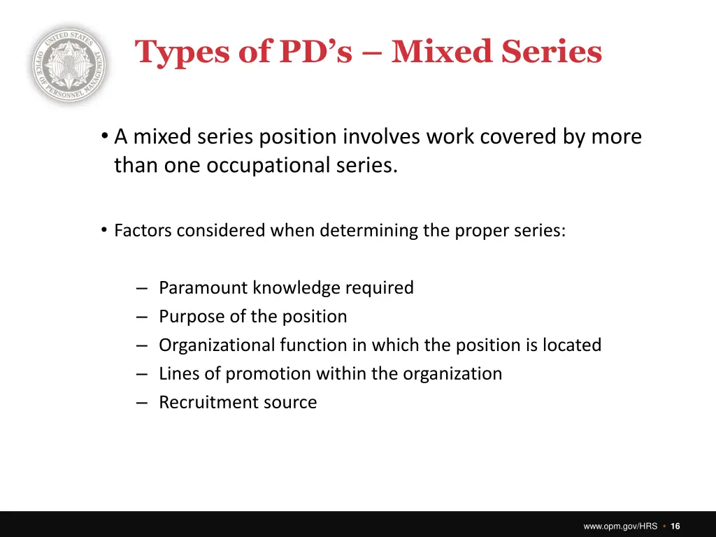 types of pd s mixed series