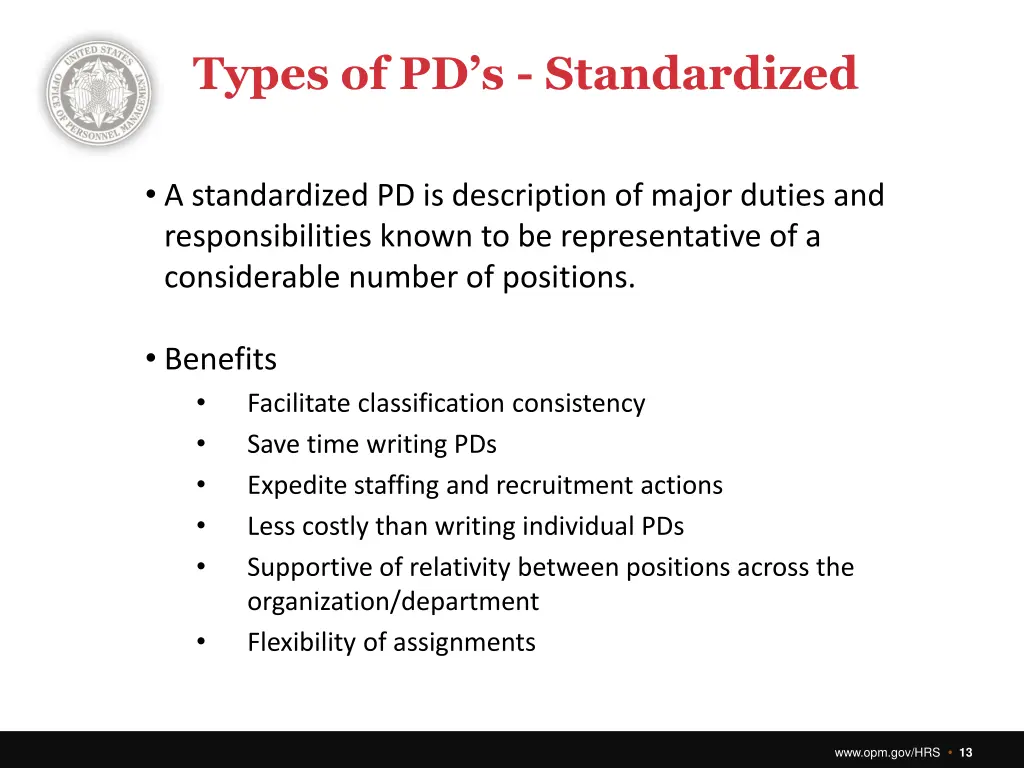 types of pd s standardized