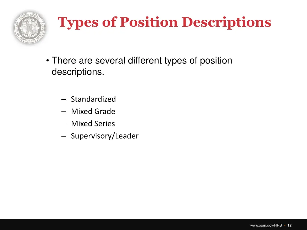 types of position descriptions