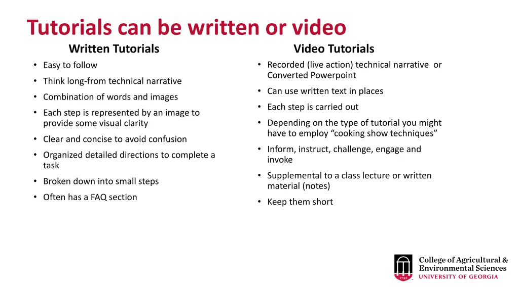 tutorials can be written or video written