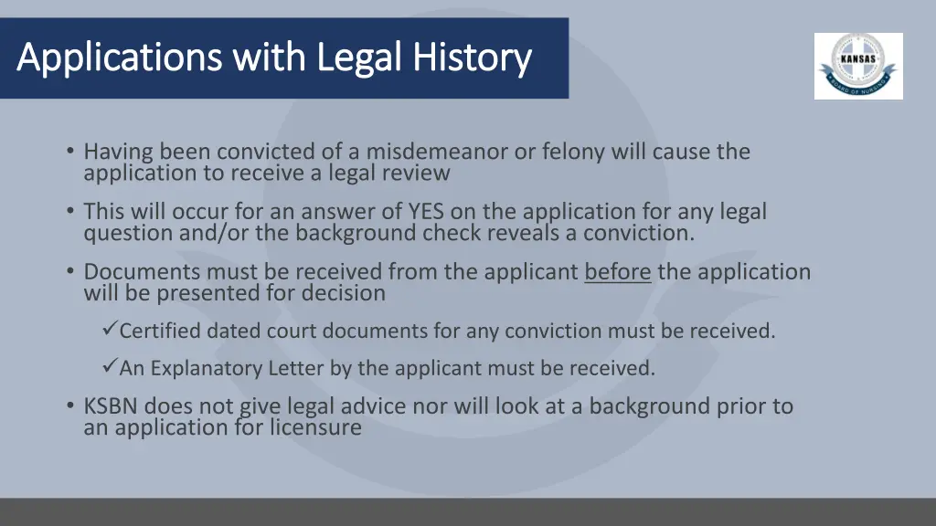 applications with legal history applications with