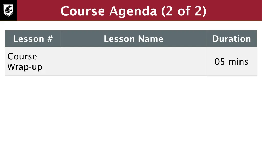 course agenda 2 of 2