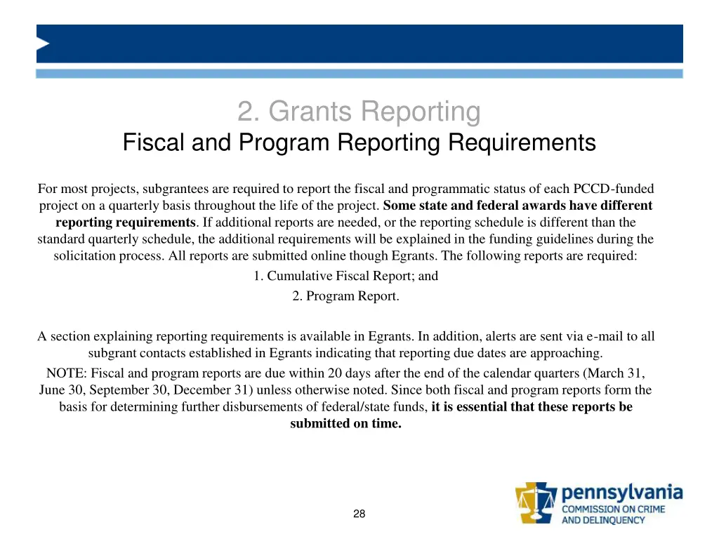 2 grants reporting fiscal and program reporting