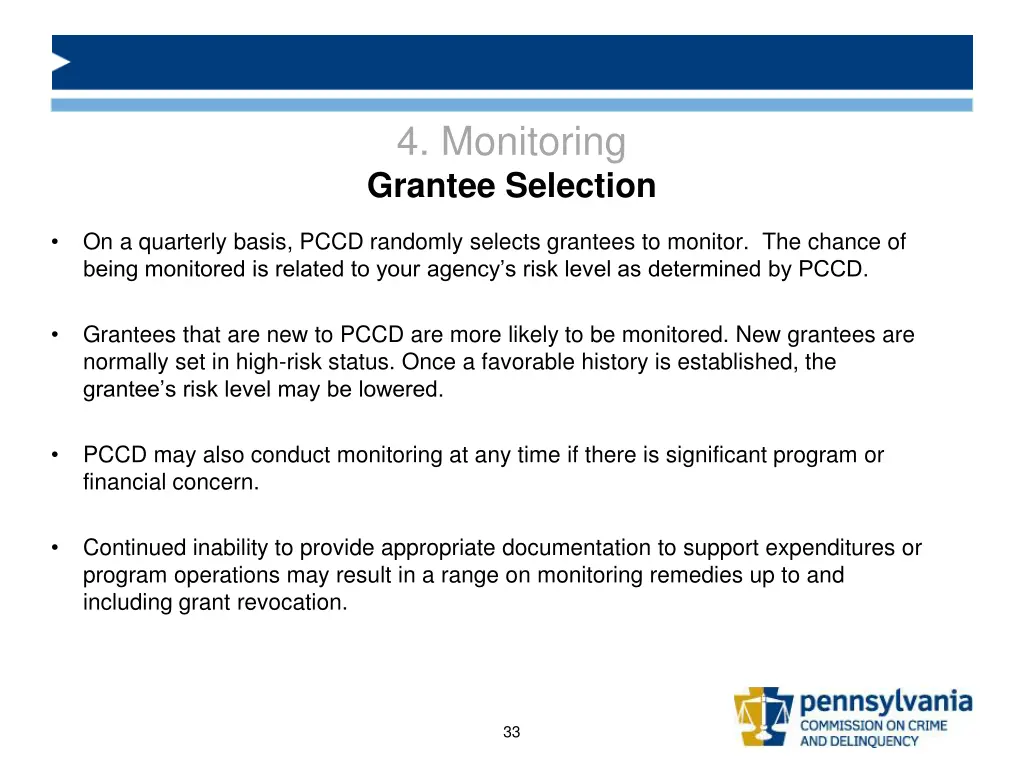 4 monitoring grantee selection