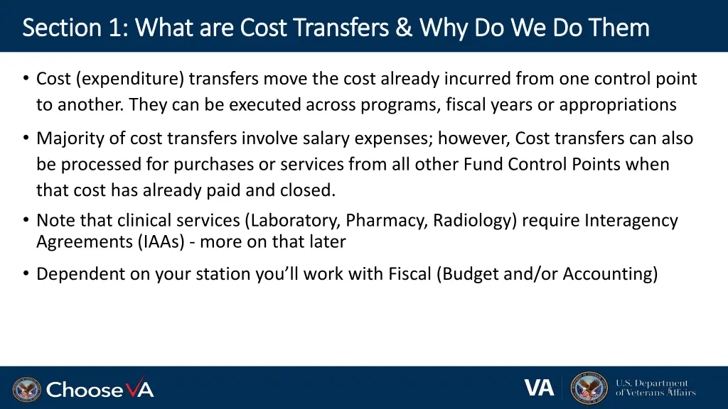 section 1 what are cost transfers