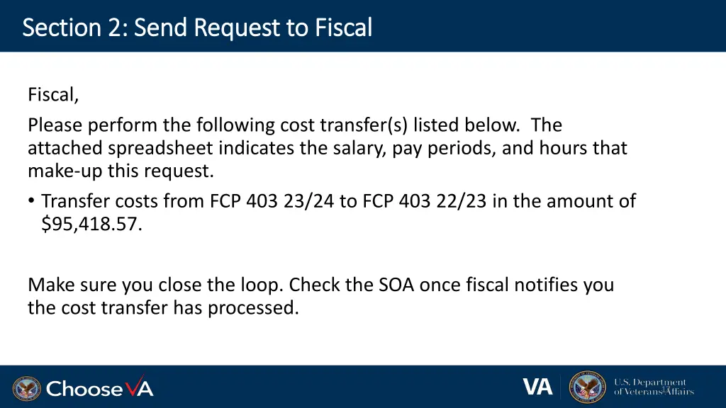 section 2 send request to fiscal section 2 send