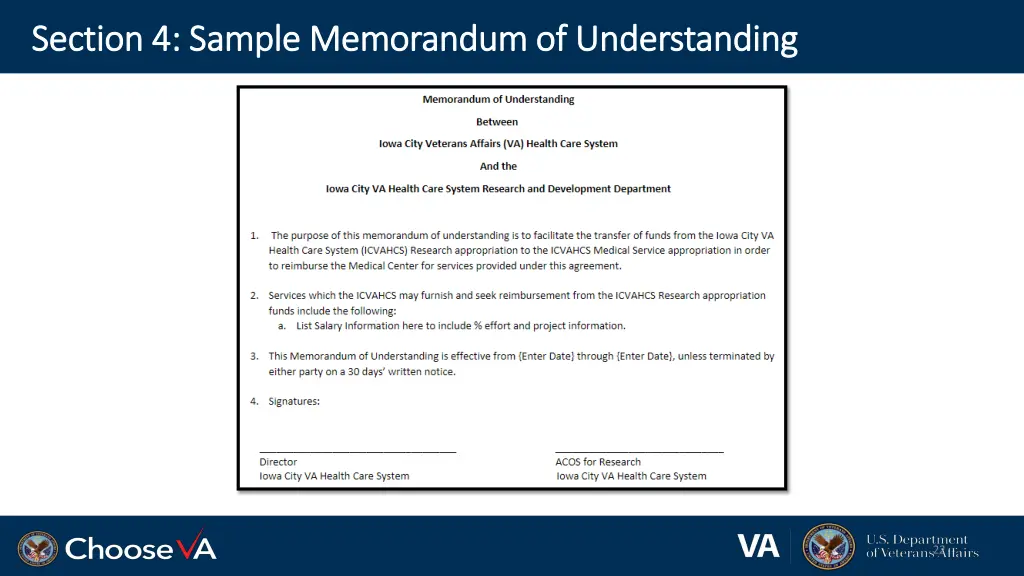 section 4 sample memorandum of understanding