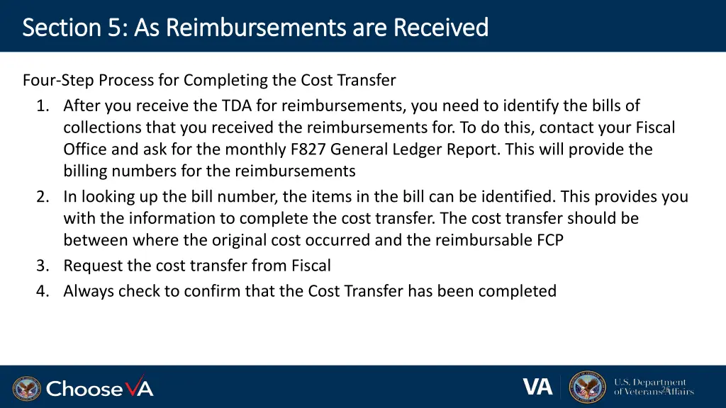 section 5 as reimbursements are received section