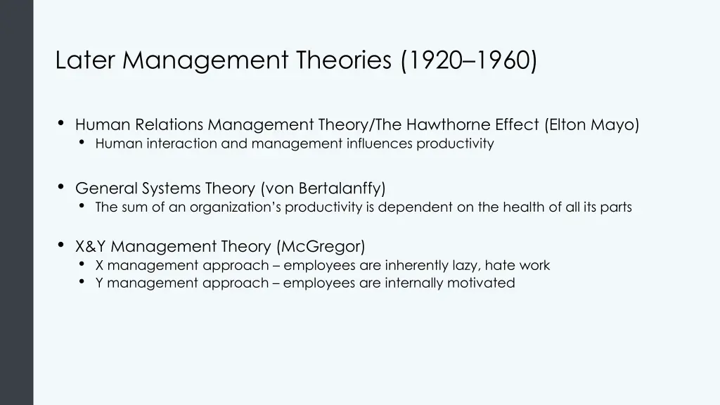 later management theories 1920 1960