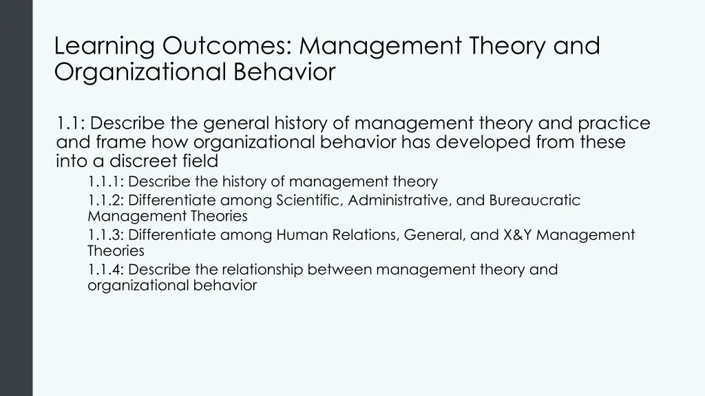 learning outcomes management theory