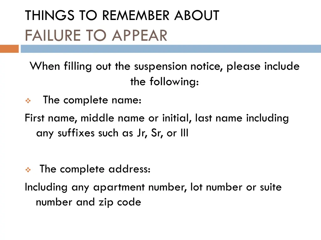 things to remember about failure to appear