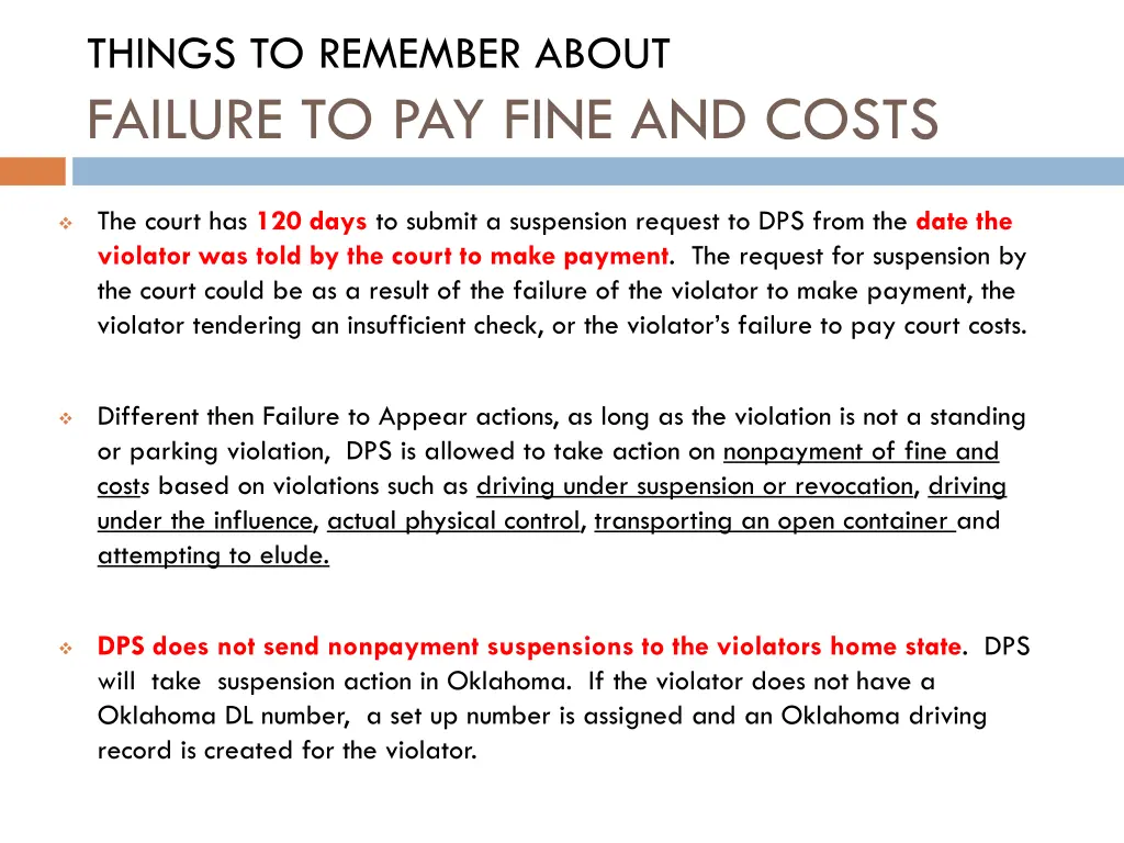 things to remember about failure to pay fine