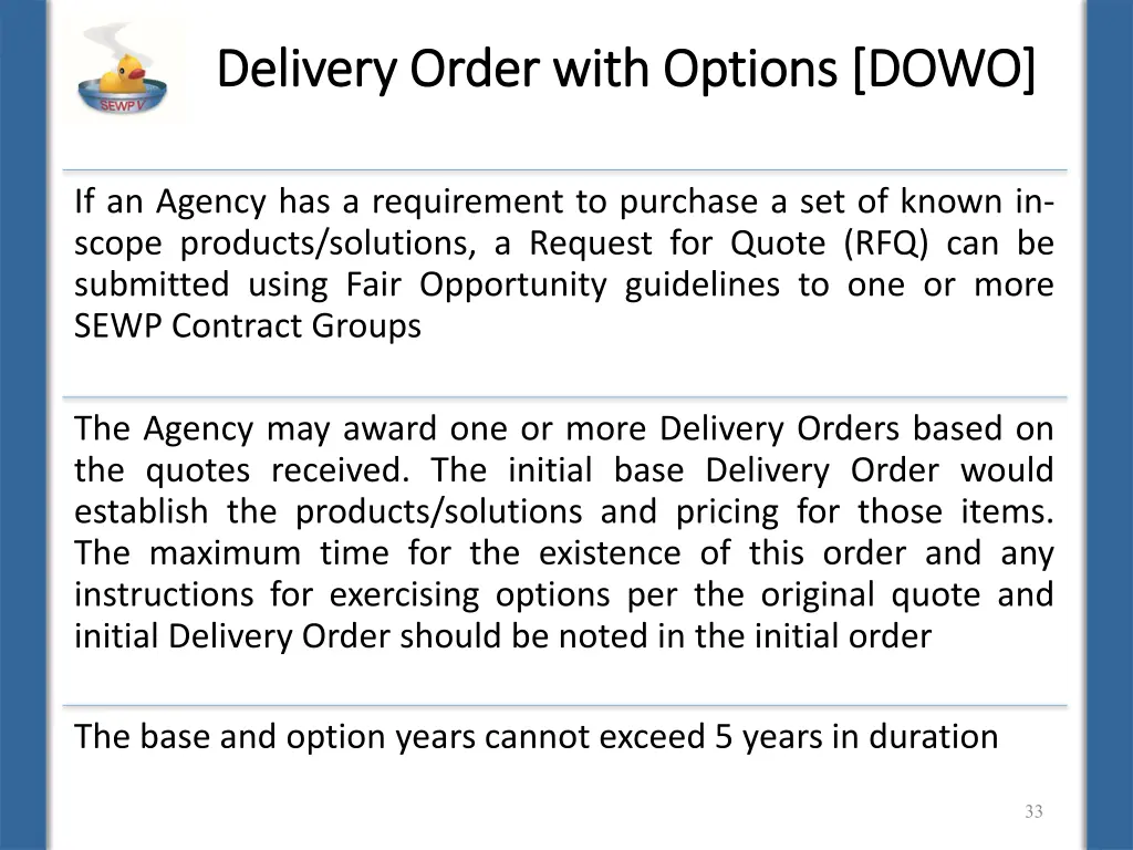 delivery order with options dowo delivery order