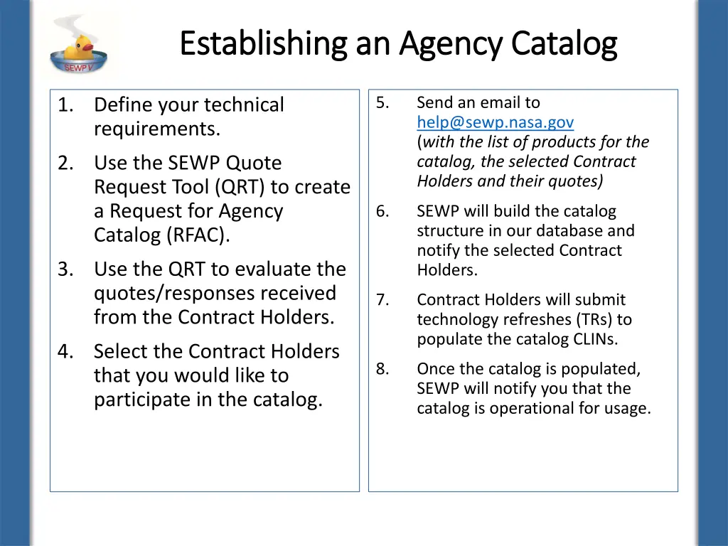 establishing an agency catalog establishing