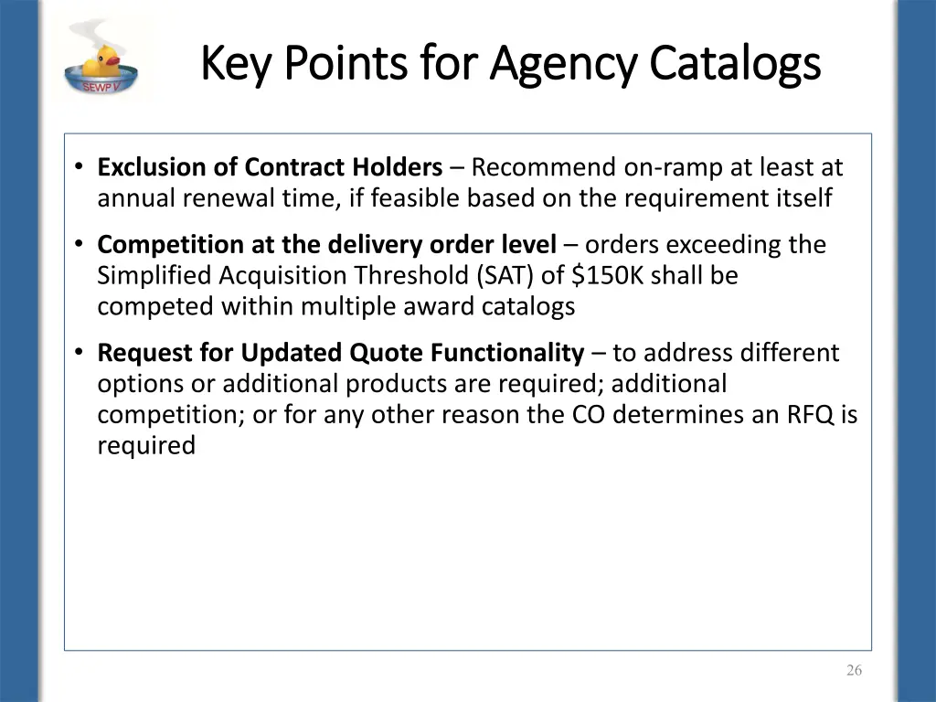 key points for agency catalogs key points