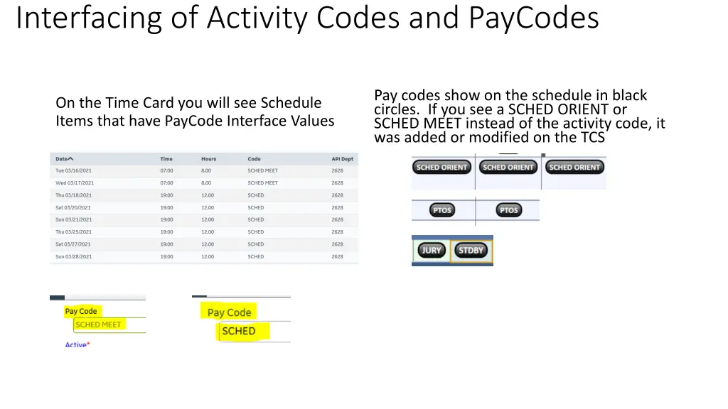 interfacing of activity codes and paycodes