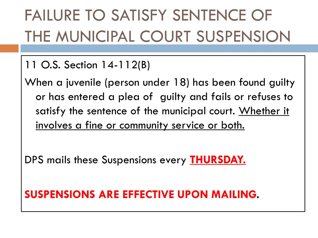 failure to satisfy sentence of the municipal