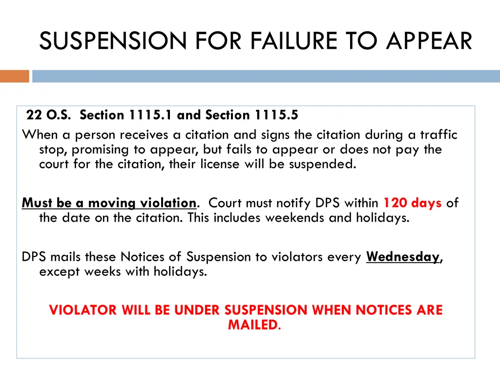 suspension for failure to appear