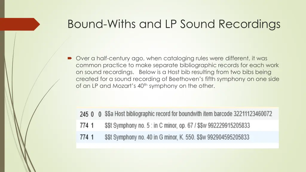 bound withs and lp sound recordings