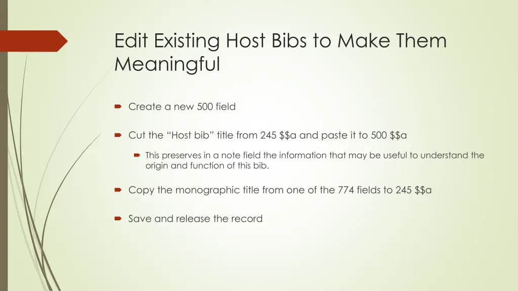 edit existing host bibs to make them meaningful