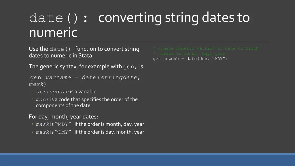 date converting string dates to numeric