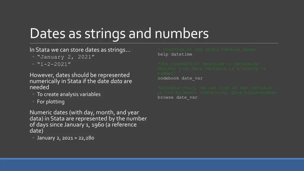 dates as strings and numbers