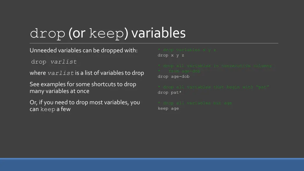 drop or keep variables