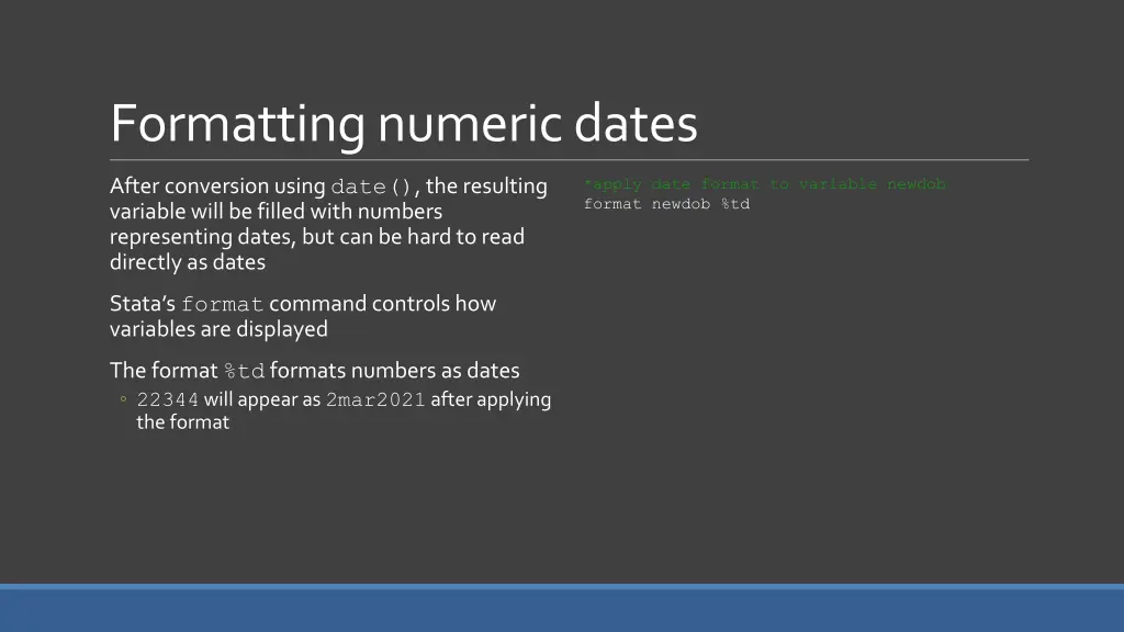 formatting numeric dates