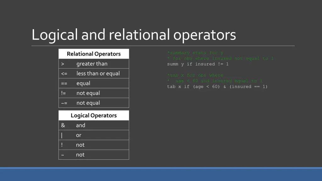 logical and relational operators