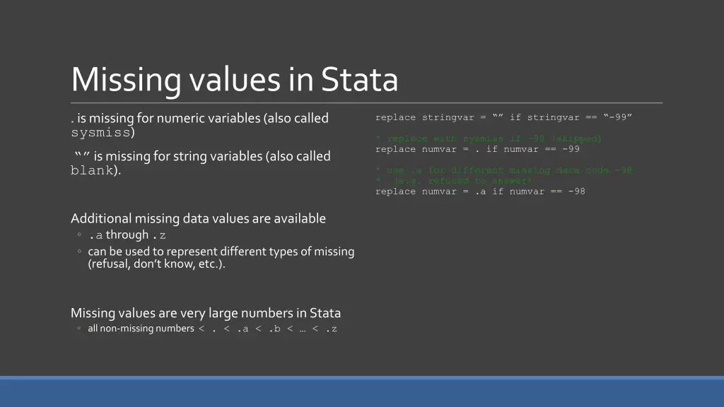 missing values in stata