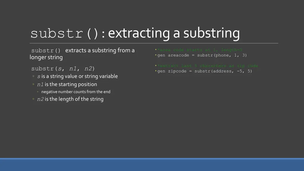 substr extracting a substring