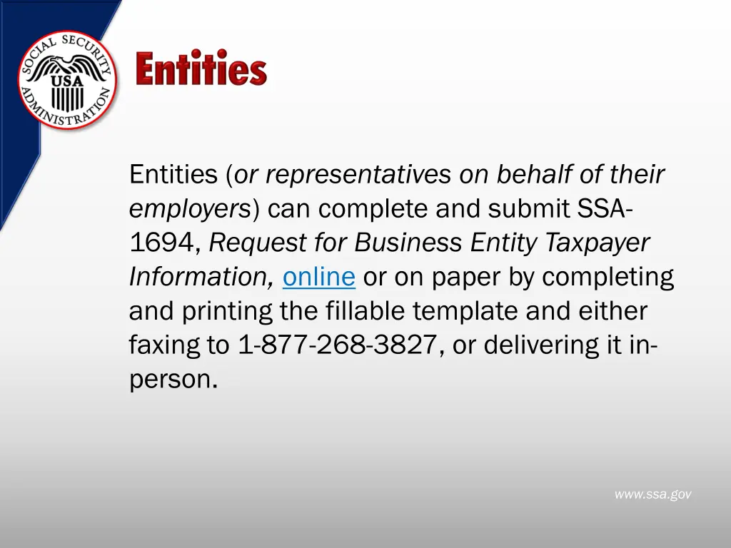 entities or representatives on behalf of their