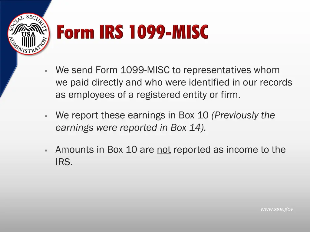 we send form 1099 misc to representatives whom