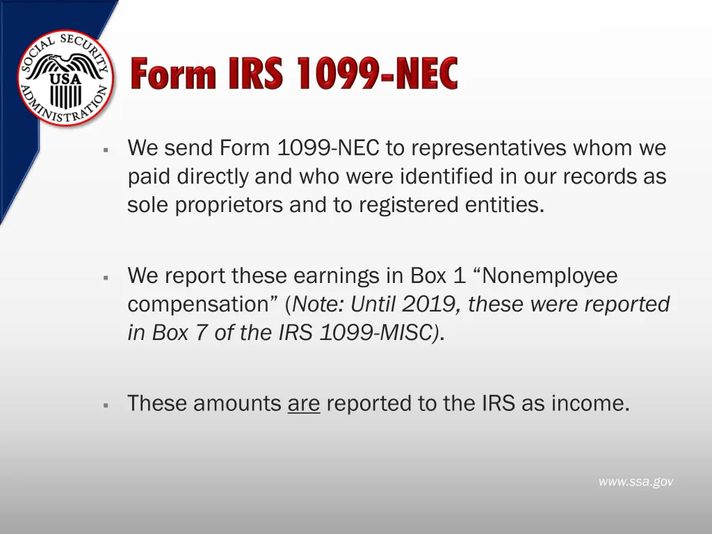 we send form 1099 nec to representatives whom