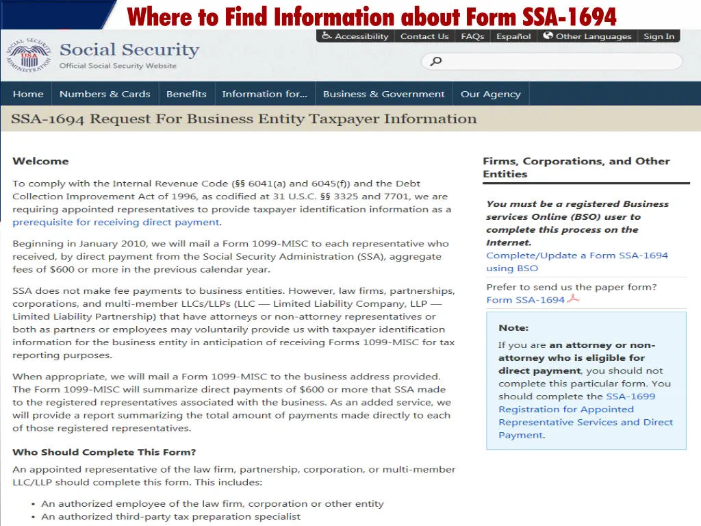 where to find information about form ssa 1694