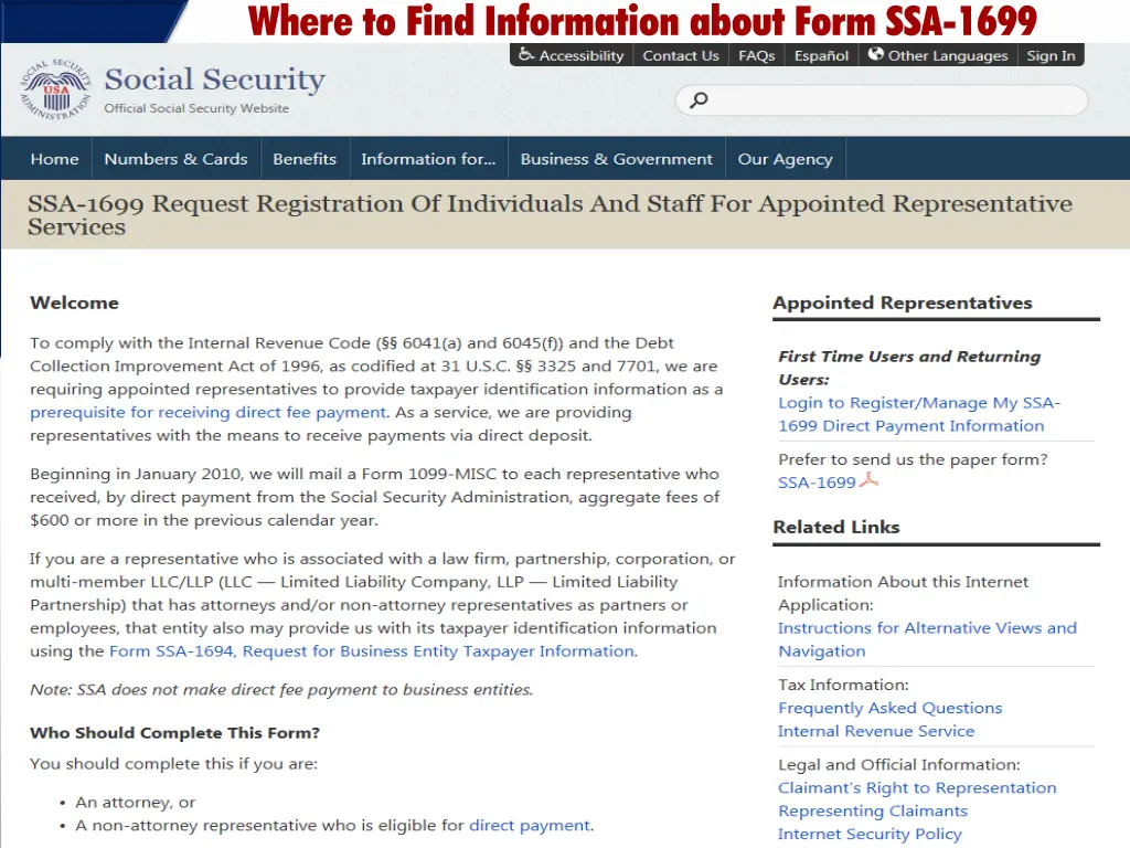 where to find information about form ssa 1699