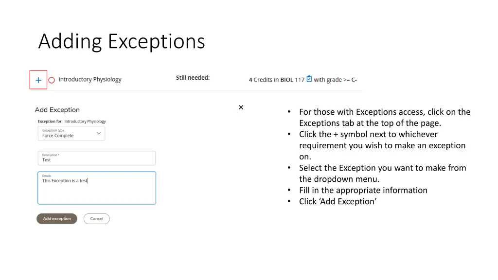 adding exceptions