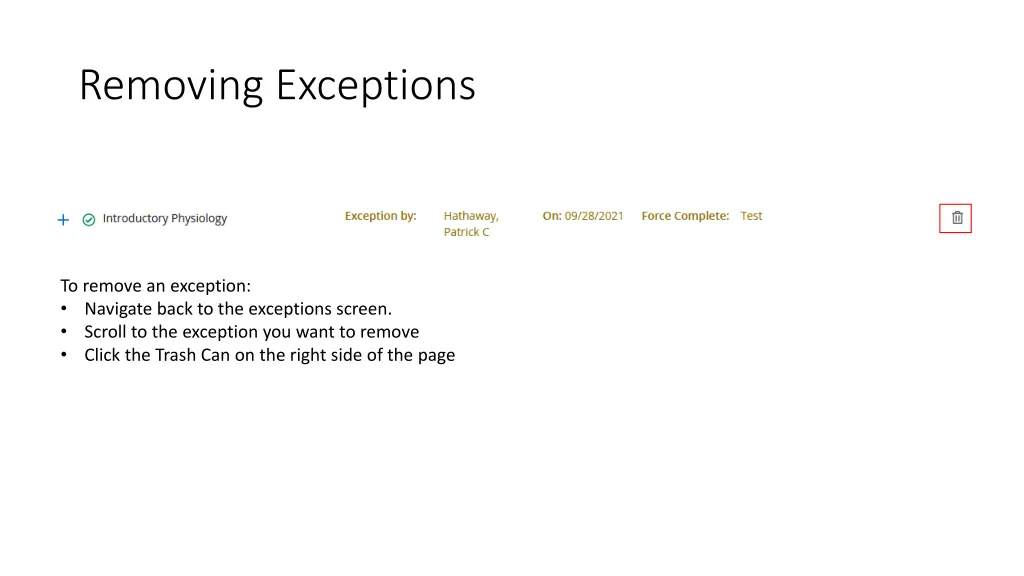 removing exceptions