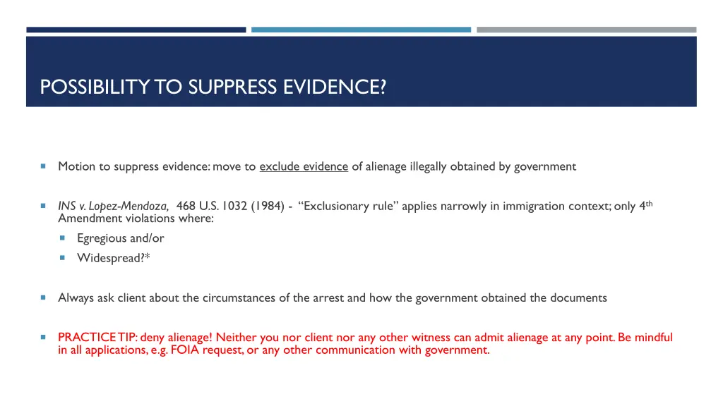 possibility to suppress evidence