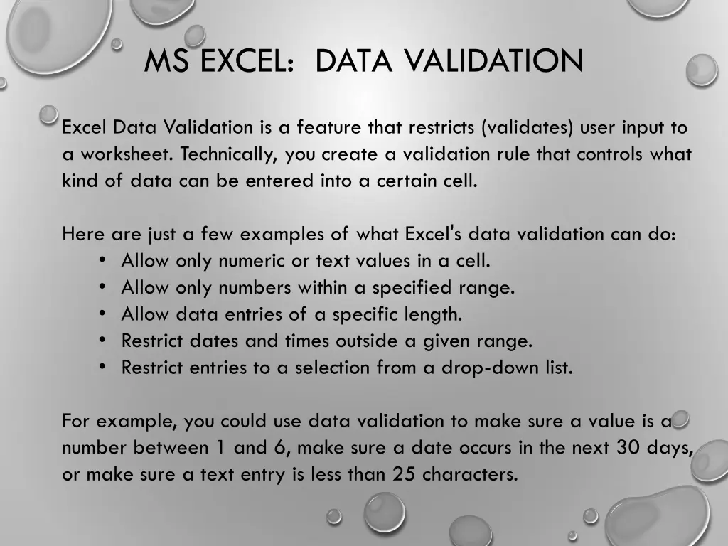 ms excel data validation