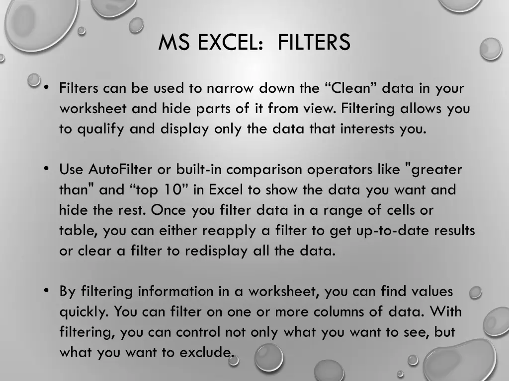 ms excel filters